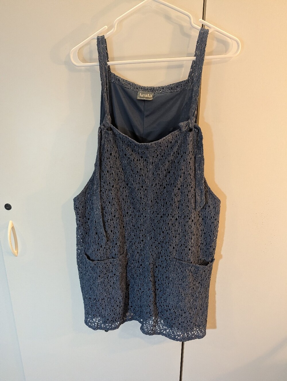 ARULA Woman's XL Navy Crochet Lace Overall Dress NWT